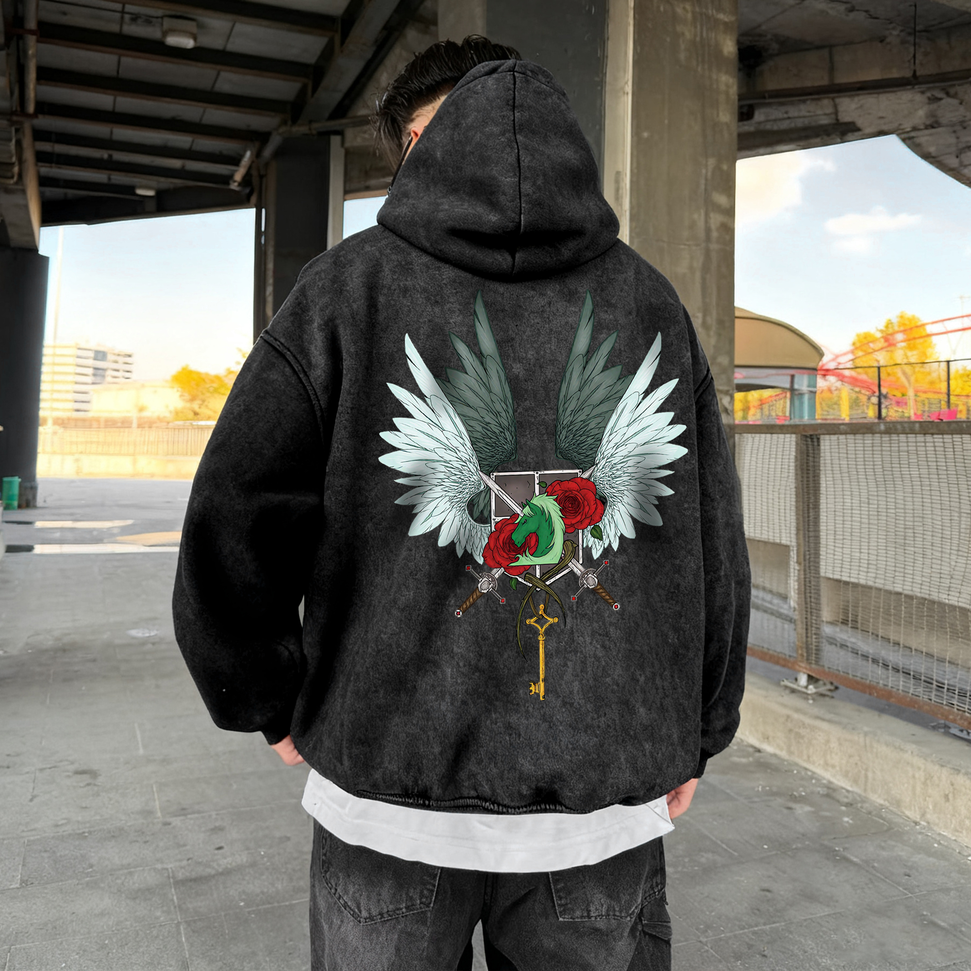 Unisex Anime Graphic Streetwear Vintage Washed 3D Direct Injection Hoodie