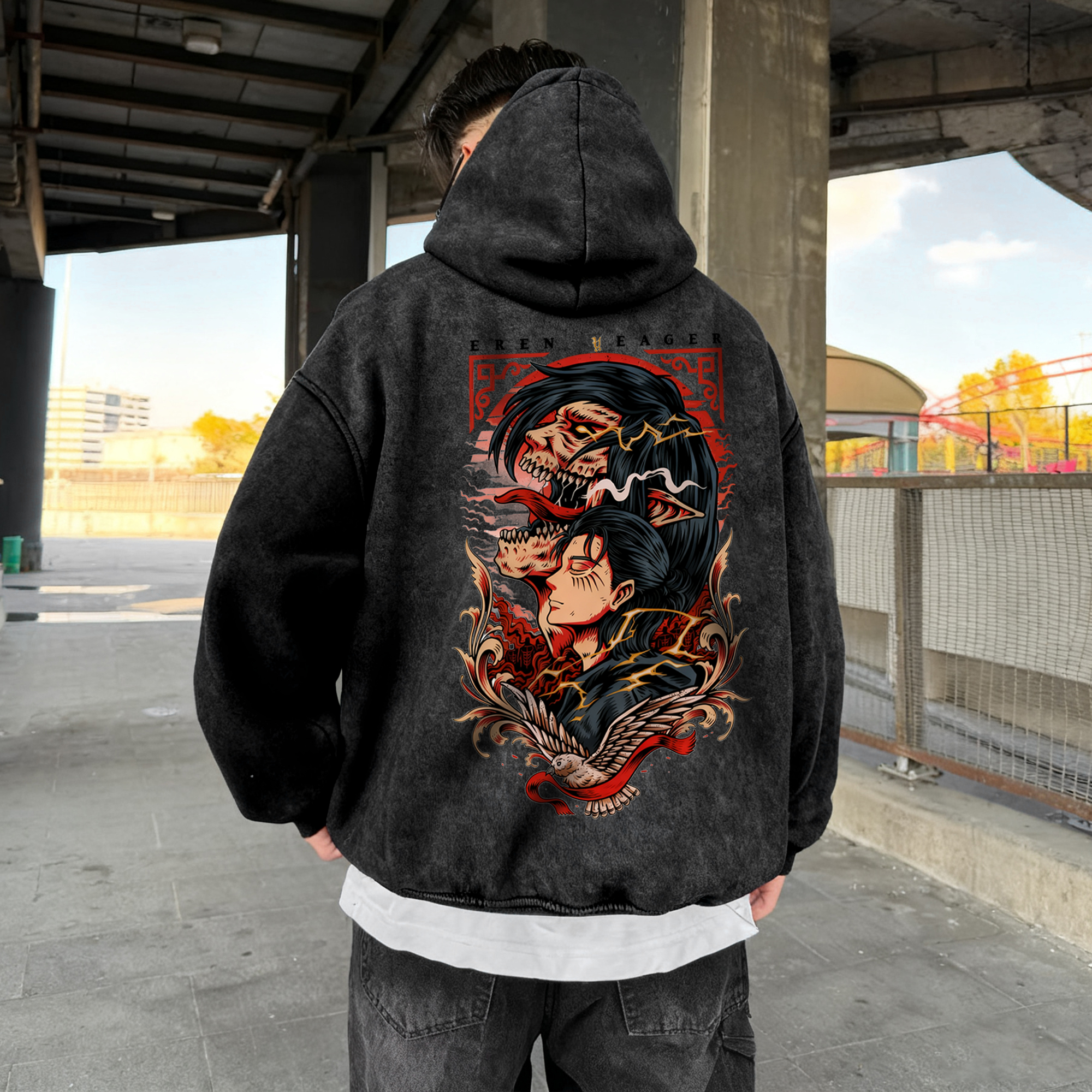 Unisex Anime Graphic Streetwear Vintage Washed 3D Direct Injection Hoodie