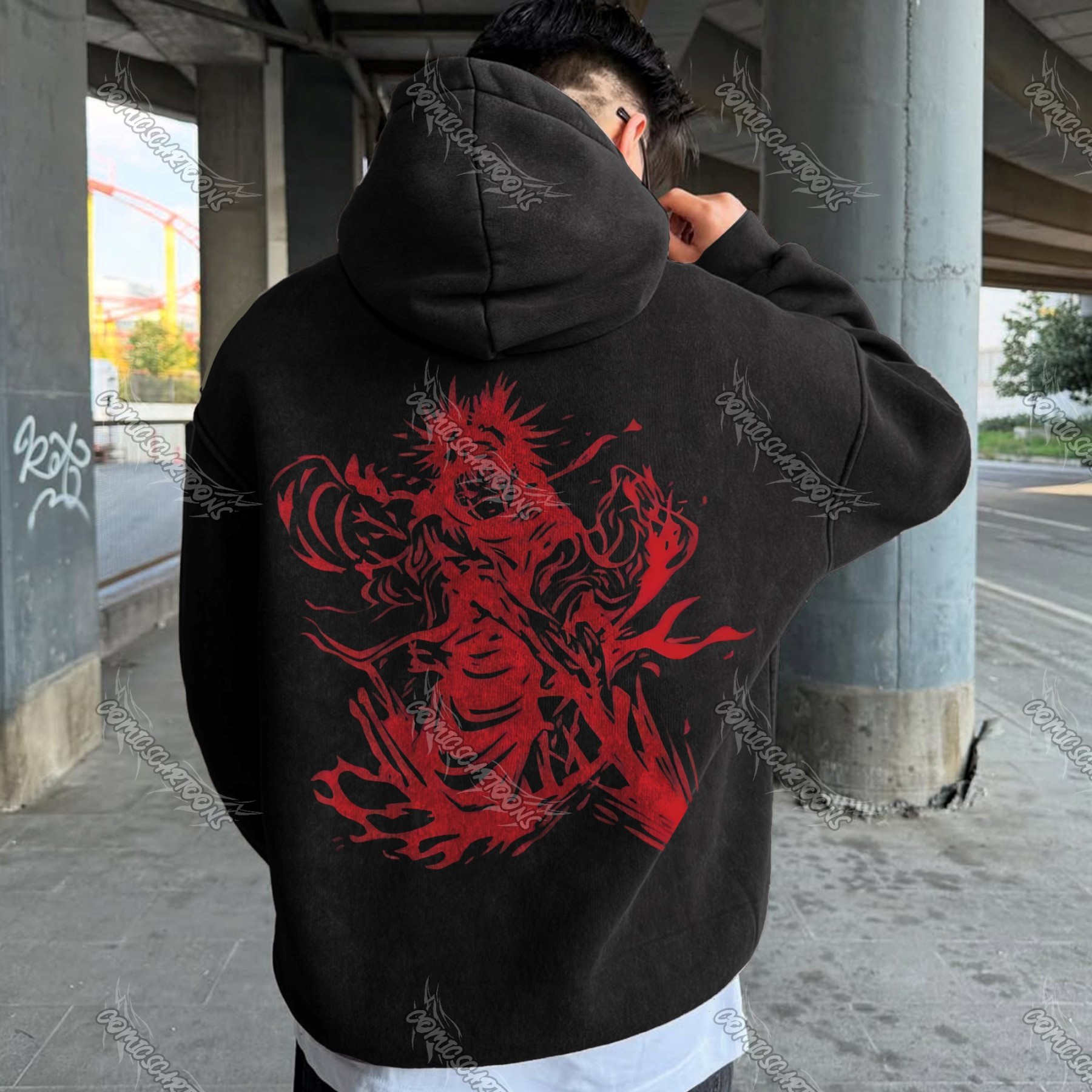 Unisex Anime Graphic Streetwear Vintage Washed Hoodie