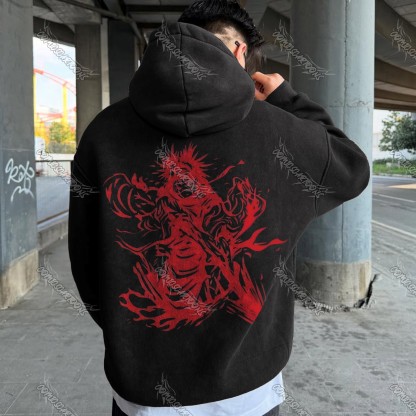 Unisex Anime Graphic Streetwear Vintage Washed Hoodie