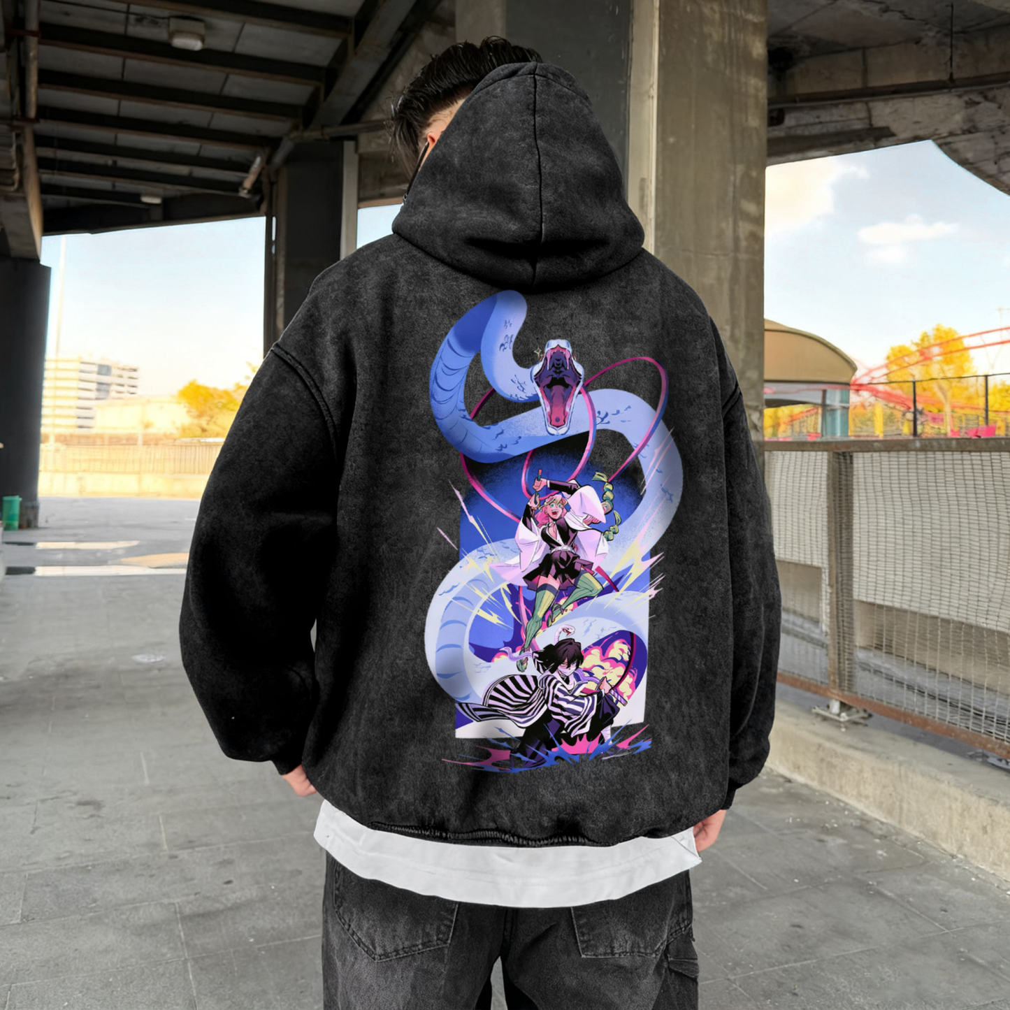 Unisex Anime Graphic Streetwear Vintage Washed 3D Direct Injection Hoodie