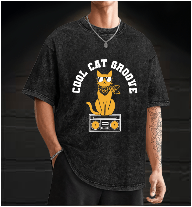 Cool Cat Vintage Washed 100% Cotton T-Shirt