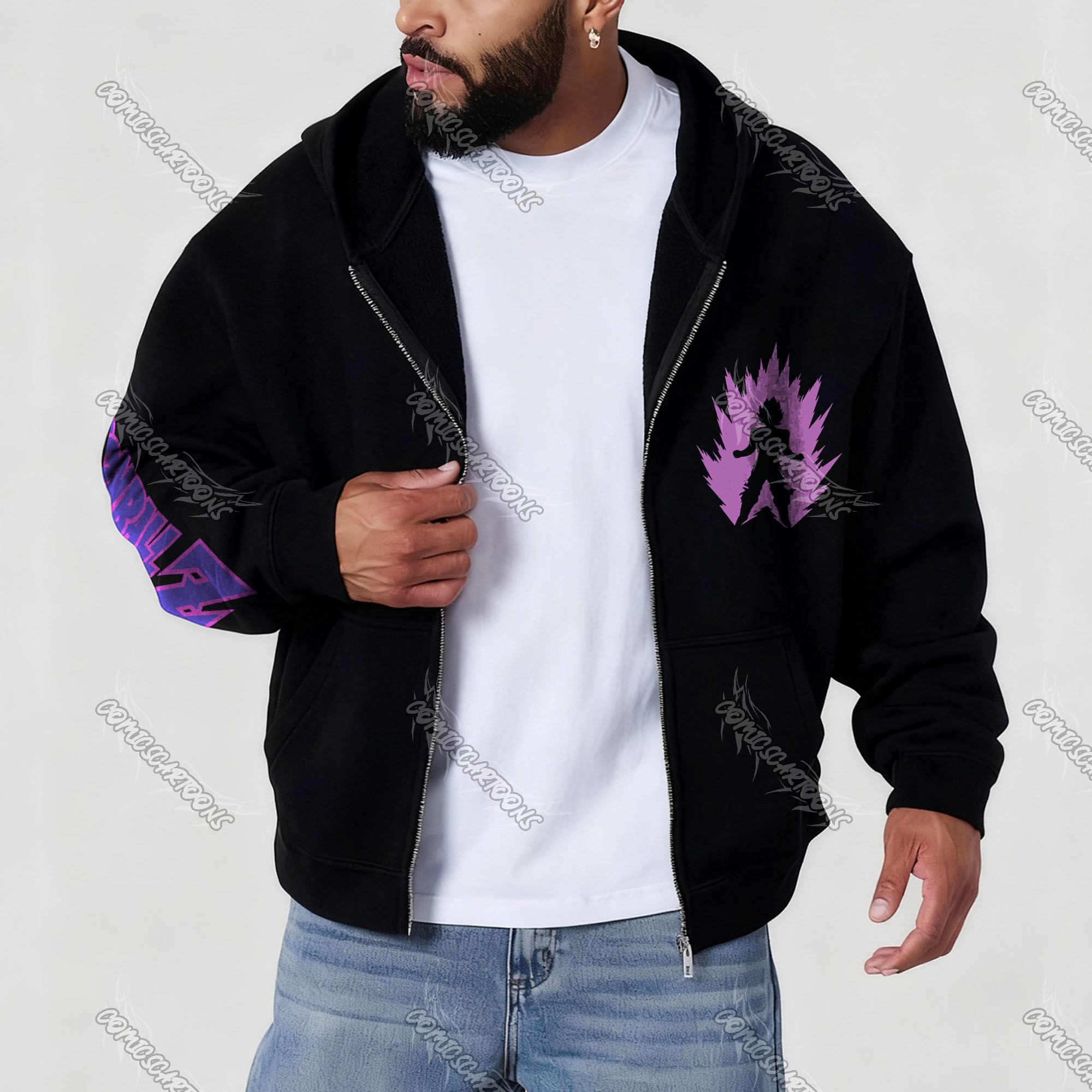 Unisex Graphic Streetwear Vintage Zipper Cardigan Plush Hoodie