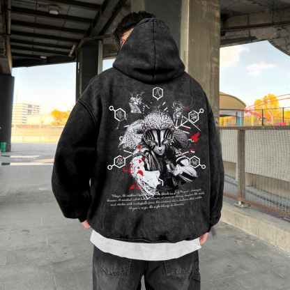 Unisex Anime Graphic Streetwear Vintage Washed 3D Direct Injection Hoodie