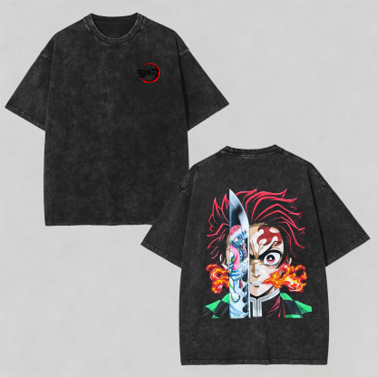 Unisex Anime Graphic Streetwear Vintage Washed 3D Direct Injection Hoodie