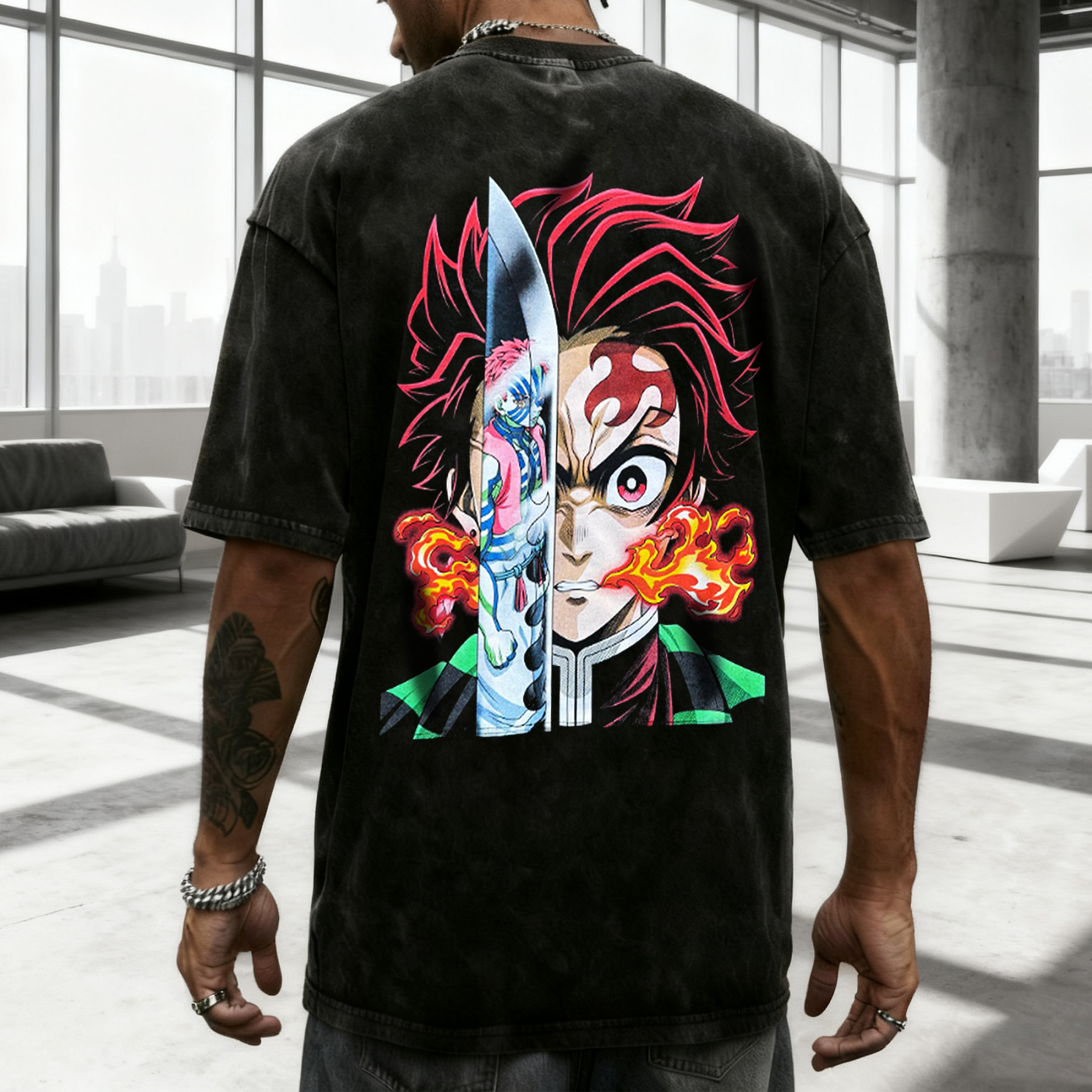 Unisex Anime Graphic Streetwear Vintage Washed 3D Direct Injection Hoodie