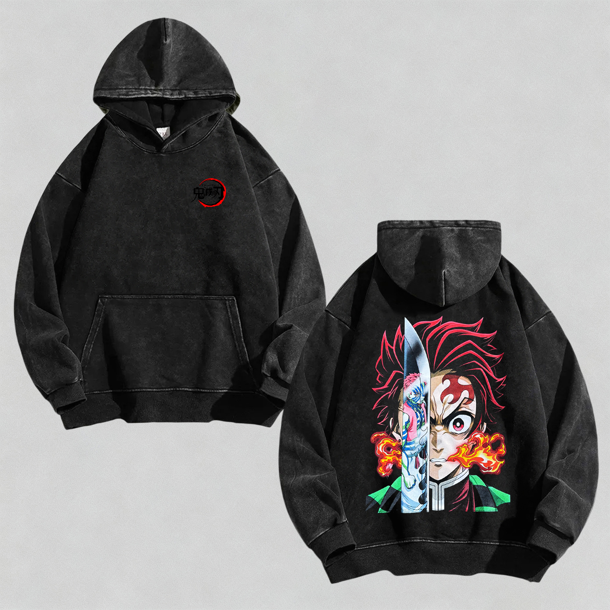 Unisex Anime Graphic Streetwear Vintage Washed 3D Direct Injection Hoodie