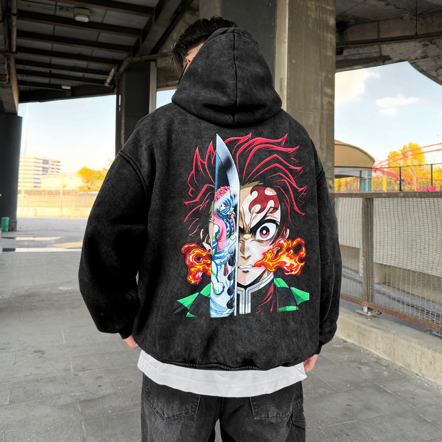 Unisex Anime Graphic Streetwear Vintage Washed 3D Direct Injection Hoodie