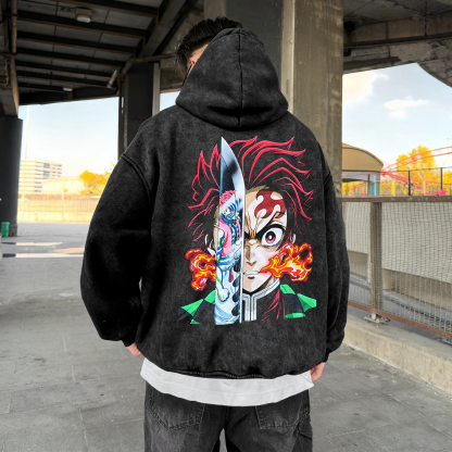 Unisex Anime Graphic Streetwear Vintage Washed 3D Direct Injection Hoodie
