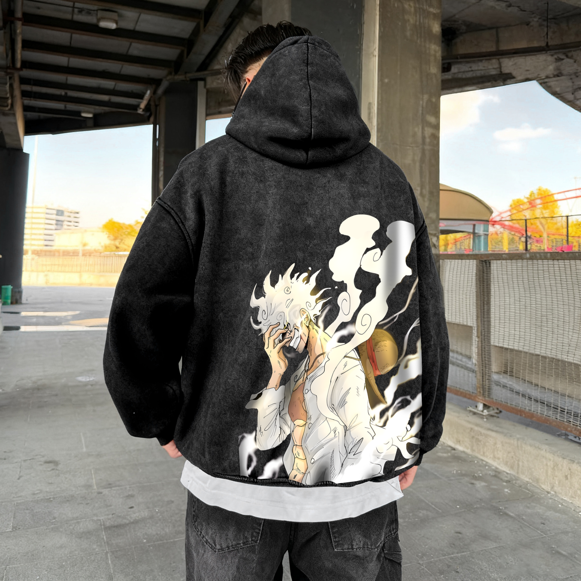 Unisex Anime Graphic Streetwear Vintage Washed 3D Direct Injection Hoodie