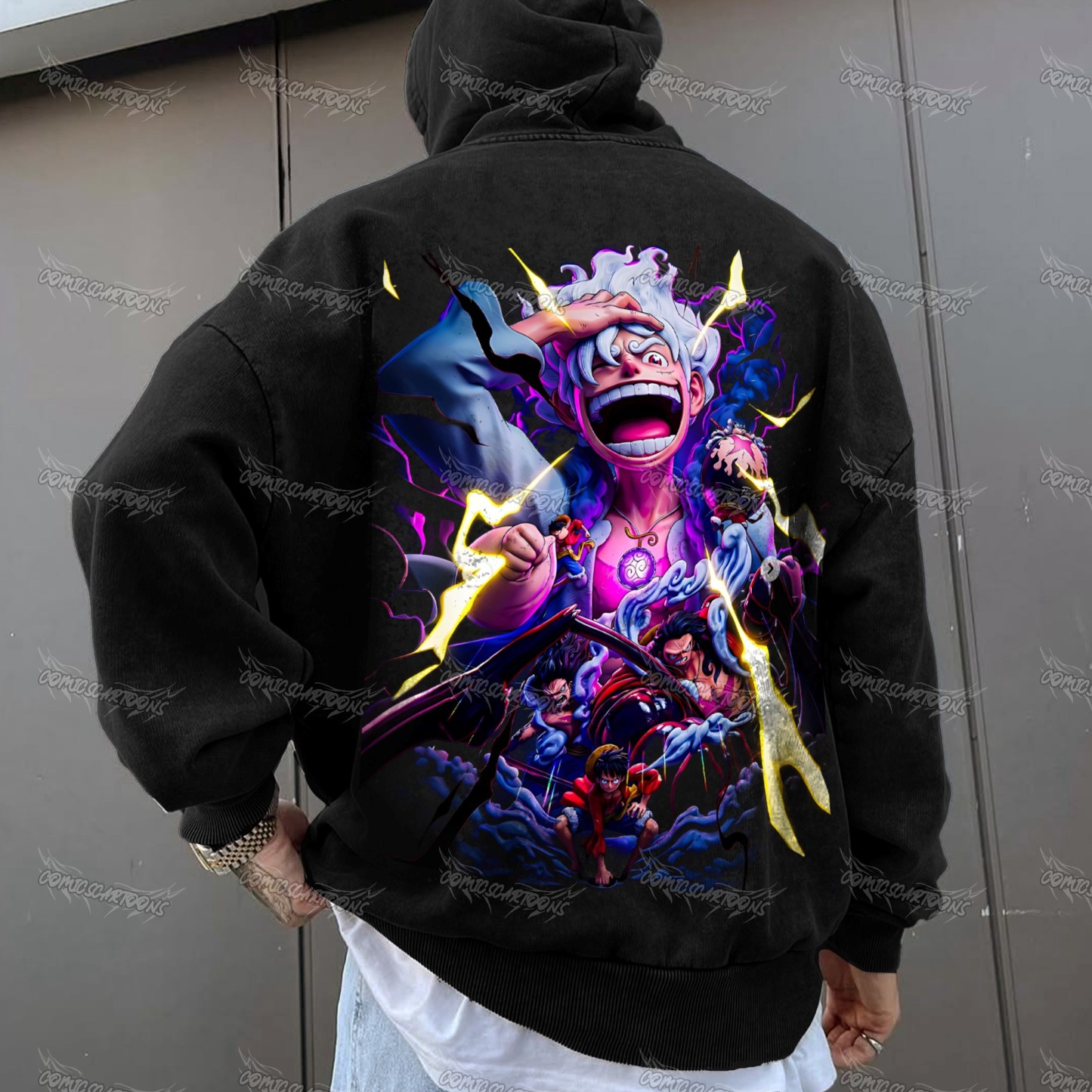 Unisex Anime Graphic Water wash Streetwear Vintage Hoodi