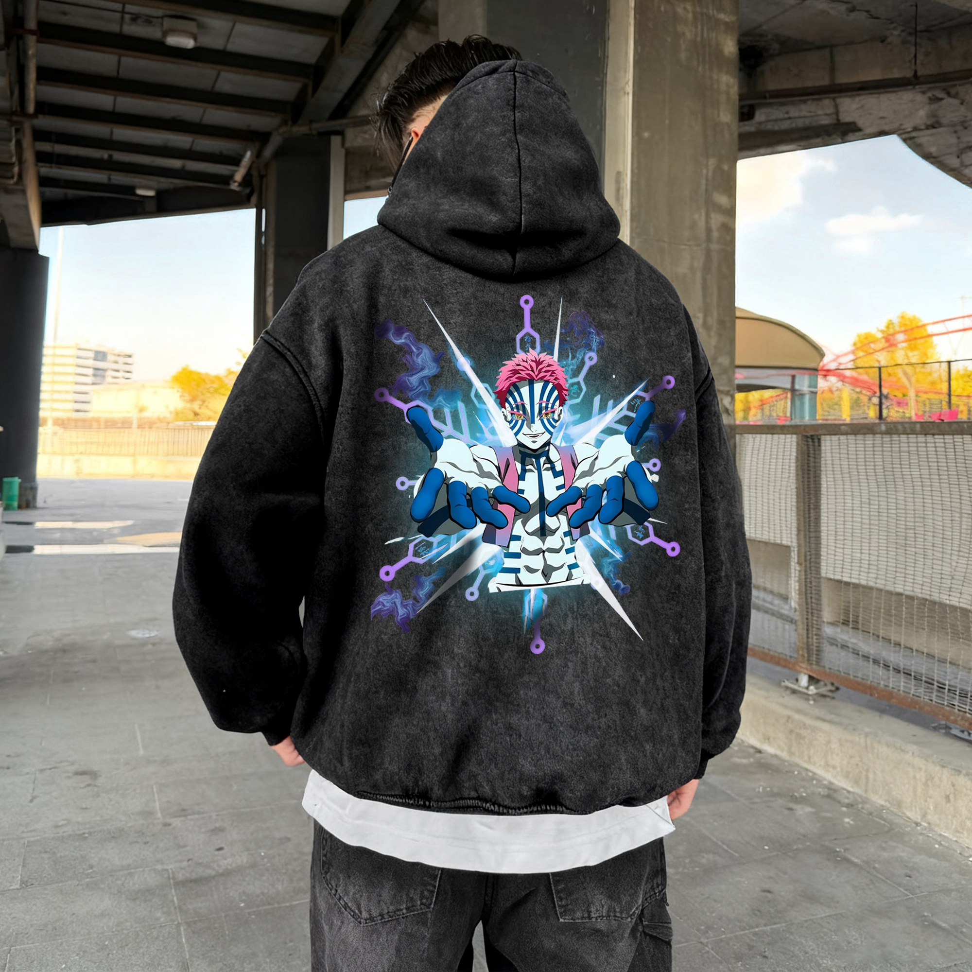 Unisex Anime Graphic Streetwear Vintage Washed 3D Direct Injection Hoodie