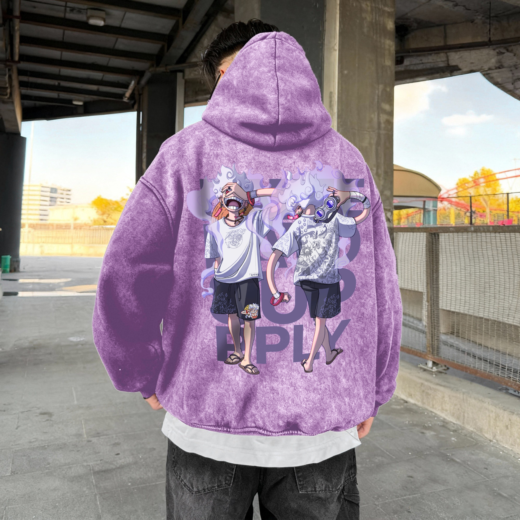 Unisex Anime Graphic Streetwear Vintage Washed 3D Direct Injection Hoodie