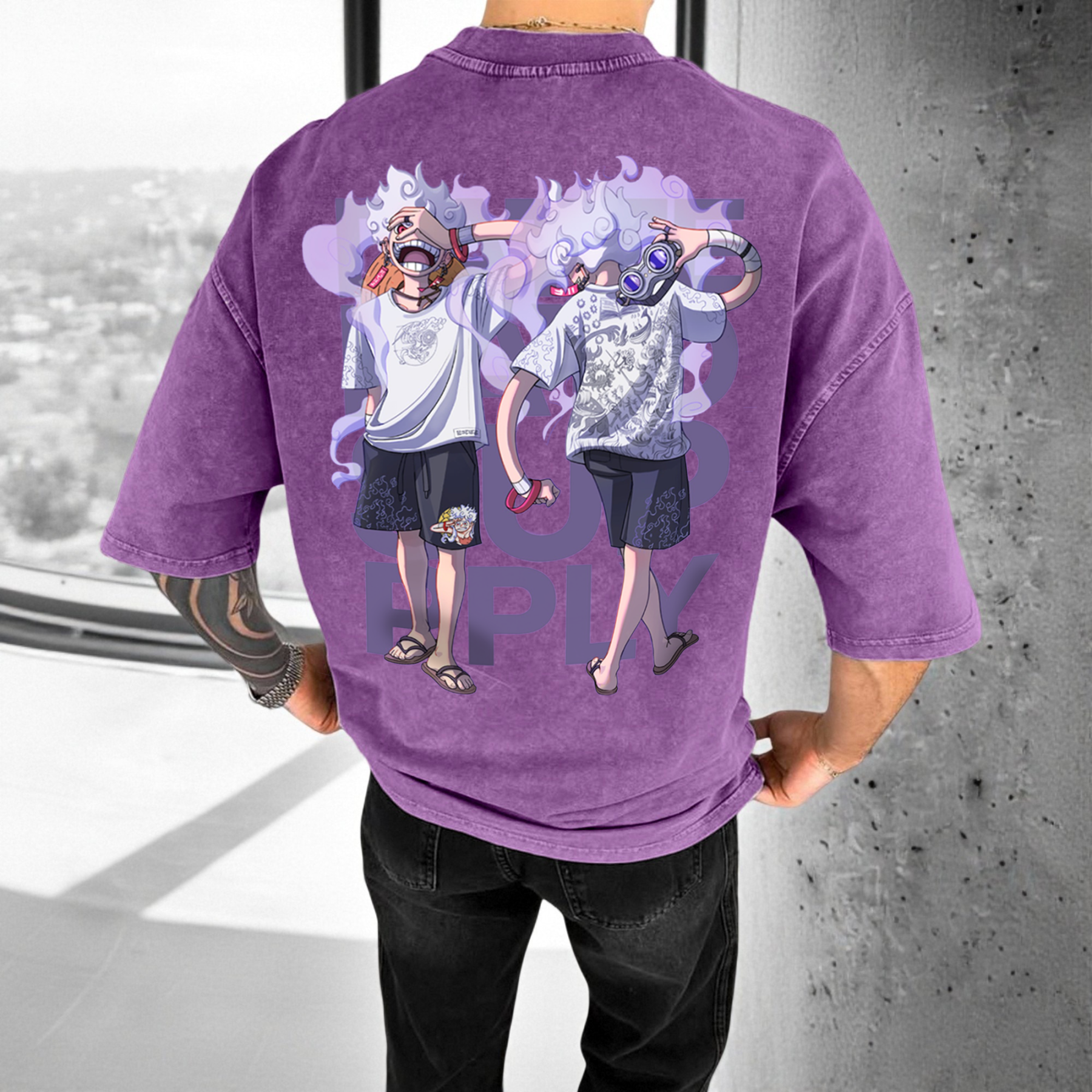 Unisex Anime Graphic Streetwear Vintage Washed 3D Direct Injection Hoodie