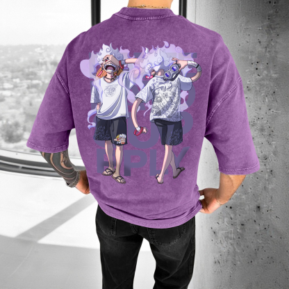 Unisex Anime Graphic Streetwear Vintage Washed 3D Direct Injection Hoodie