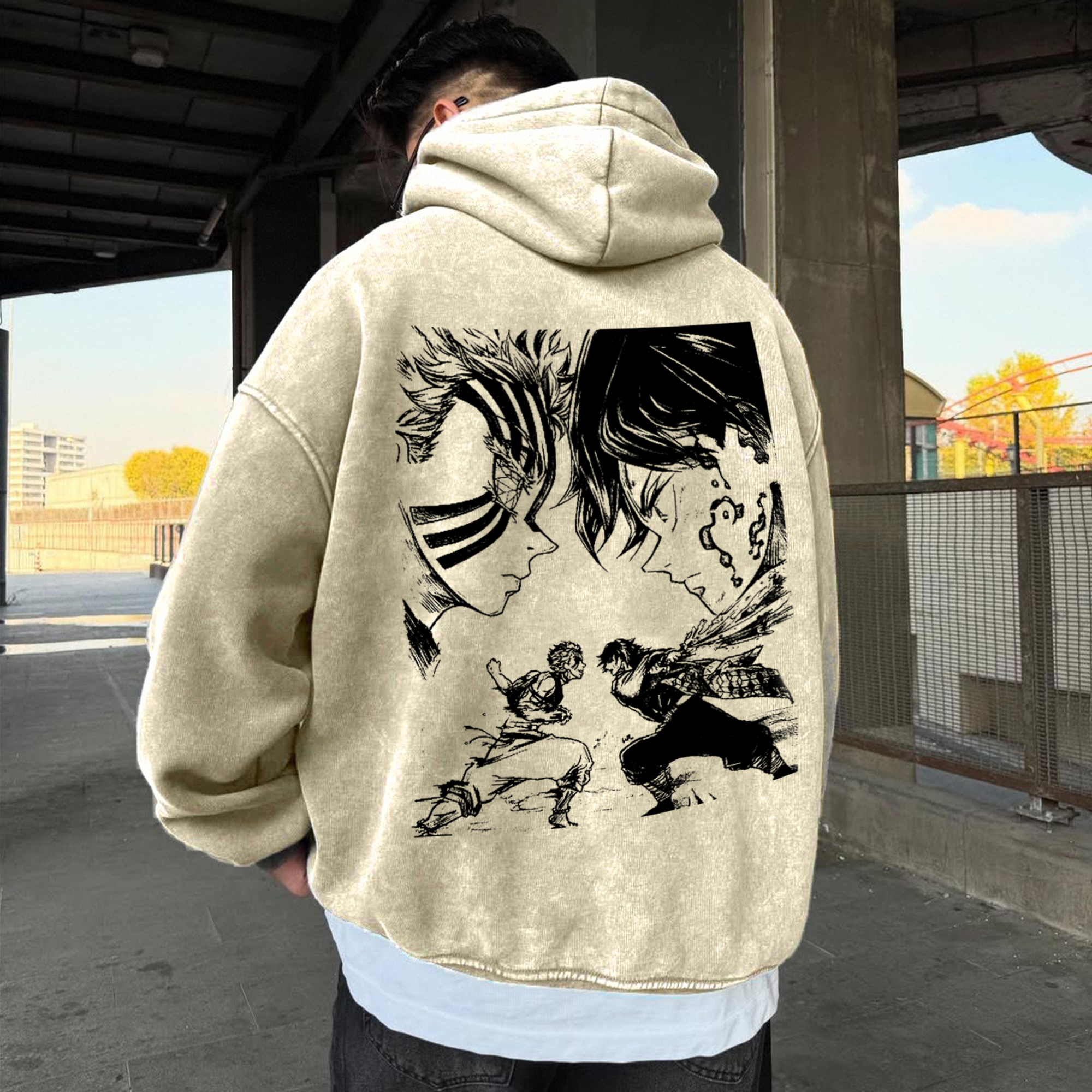 Unisex Anime Graphic Streetwear Vintage Washed 3D Direct Injection Hoodie