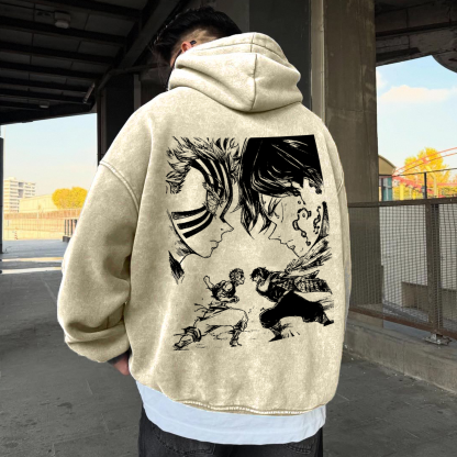 Unisex Anime Graphic Streetwear Vintage Washed 3D Direct Injection Hoodie