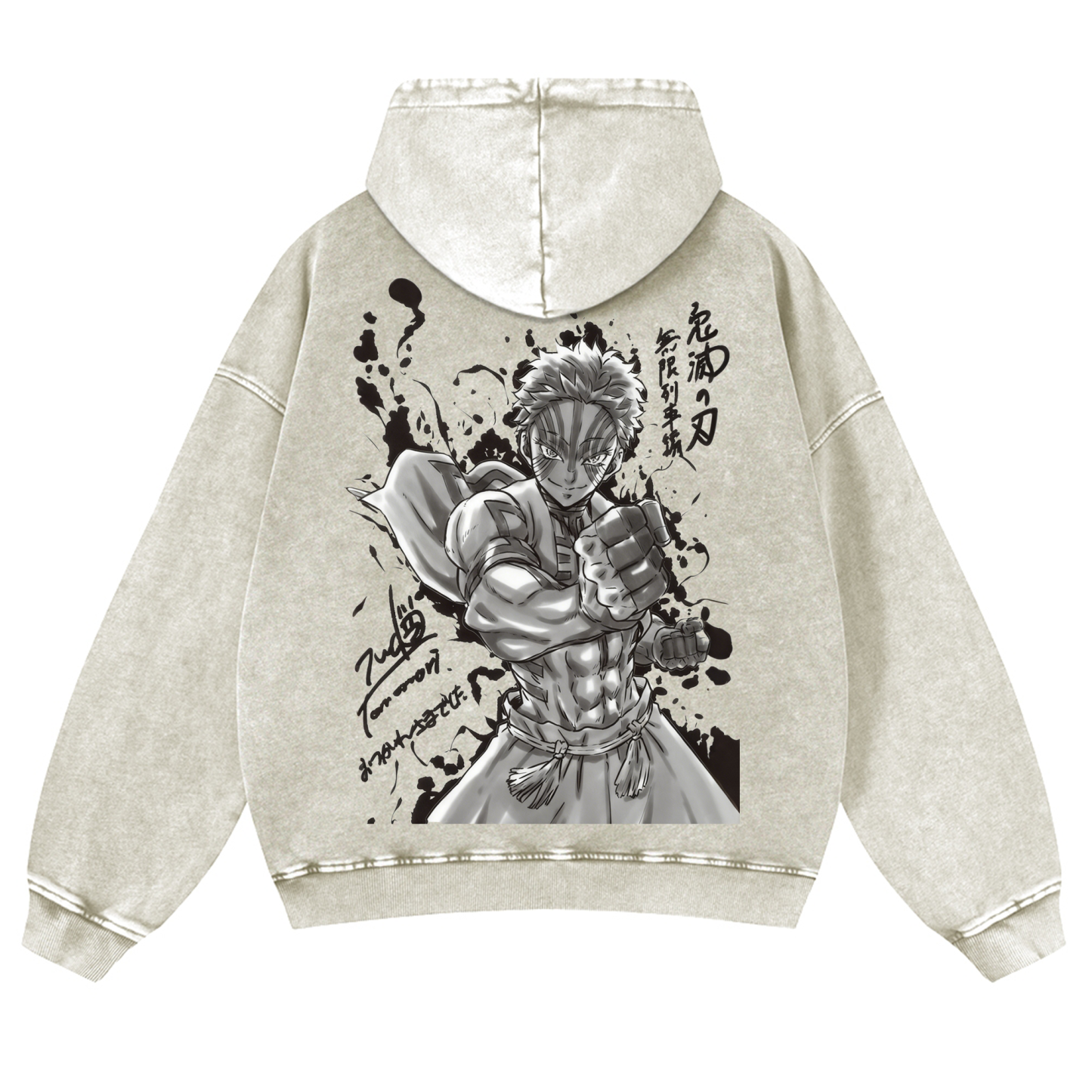 Unisex Anime Graphic Streetwear Vintage Washed Hoodie | Demon slayer