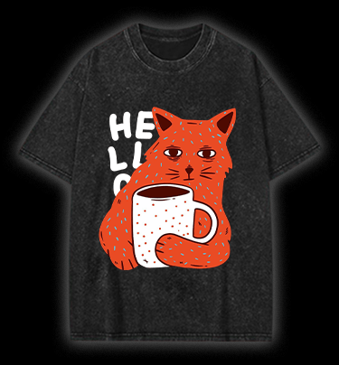 Lazy Cat Brew  Vintage Washed 100% Cotton T-Shirt
