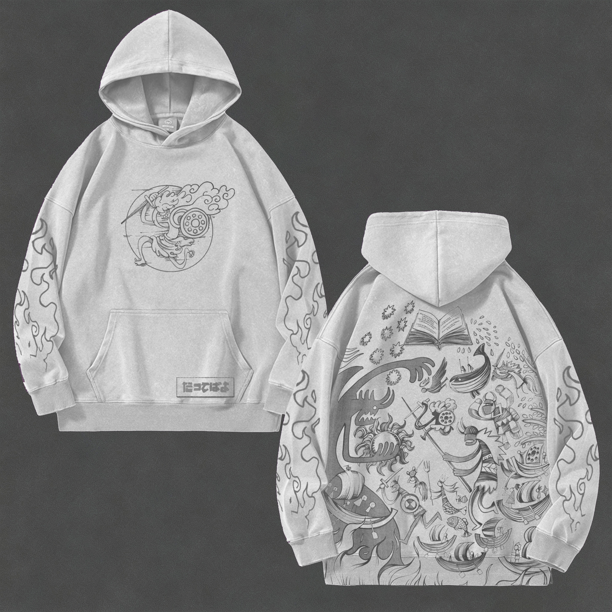 Unisex Anime Pattern Street Retro Fleece Hoodie