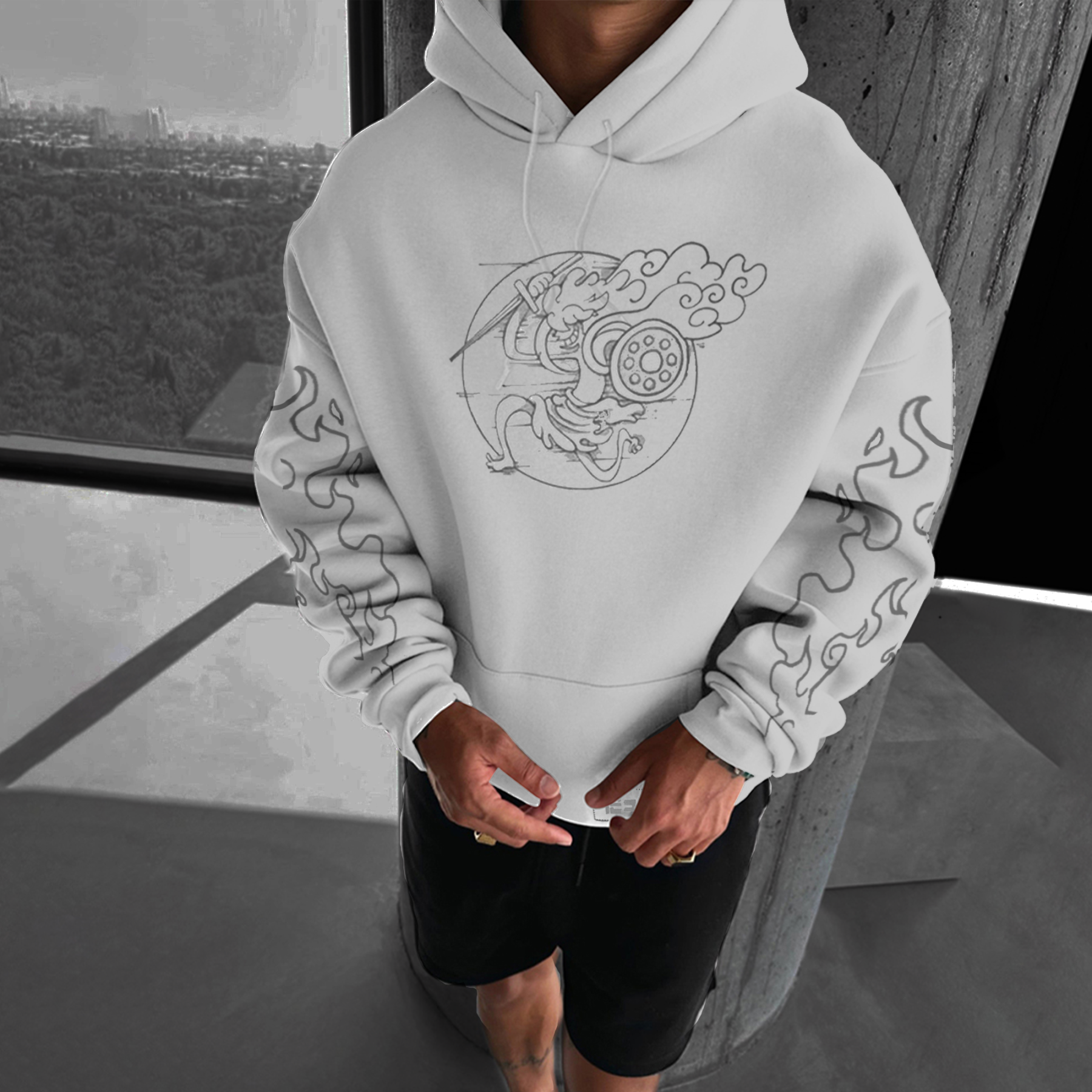 Unisex Anime Pattern Street Retro Fleece Hoodie