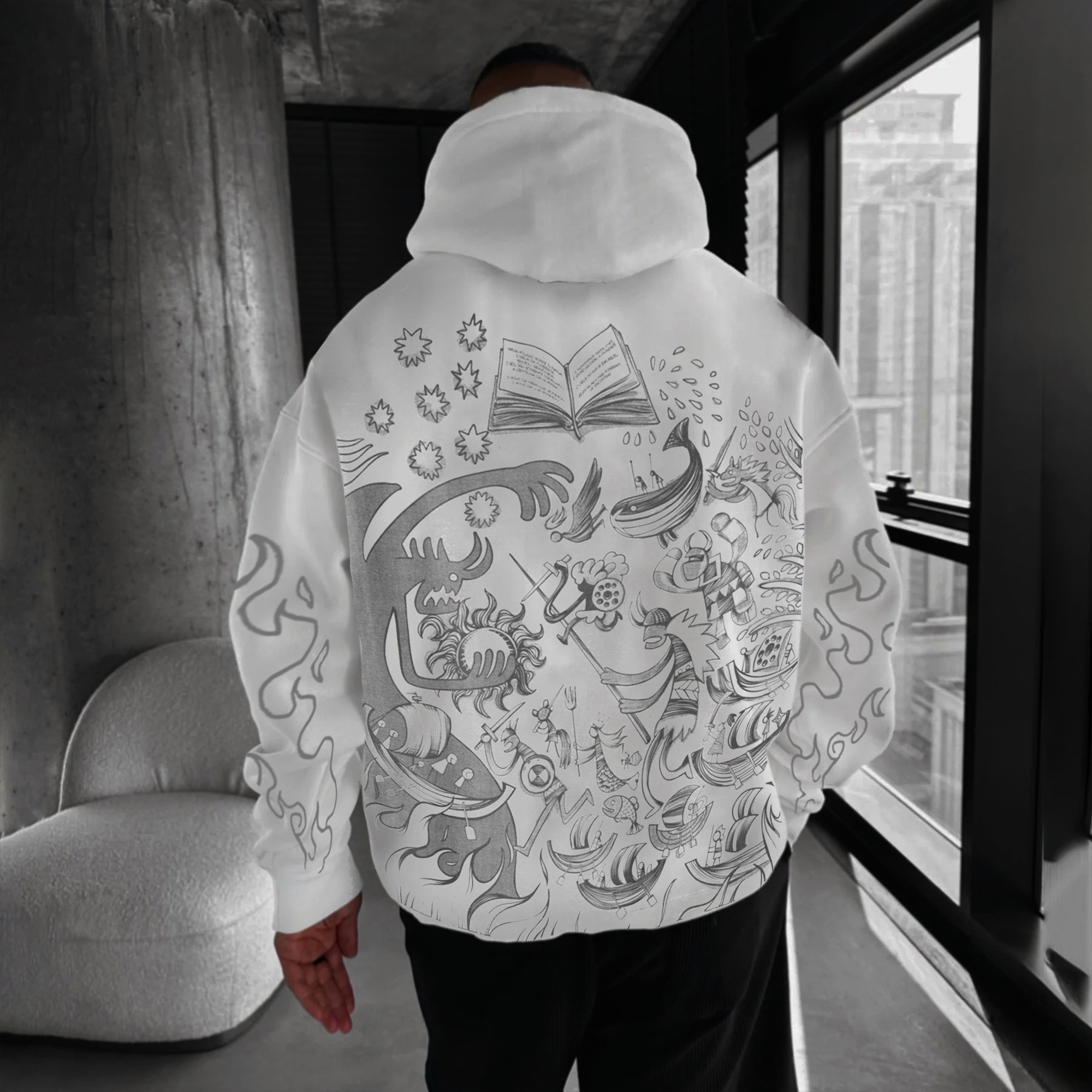 Unisex Anime Pattern Street Retro Fleece Hoodie