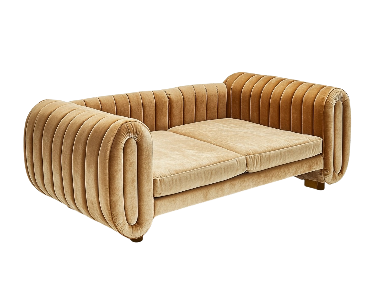 Sofá tapizado en terciopelo marrón claro de 2 plazas con estructura de madera de pino 200cm x 95cm x 75cm-Minurea