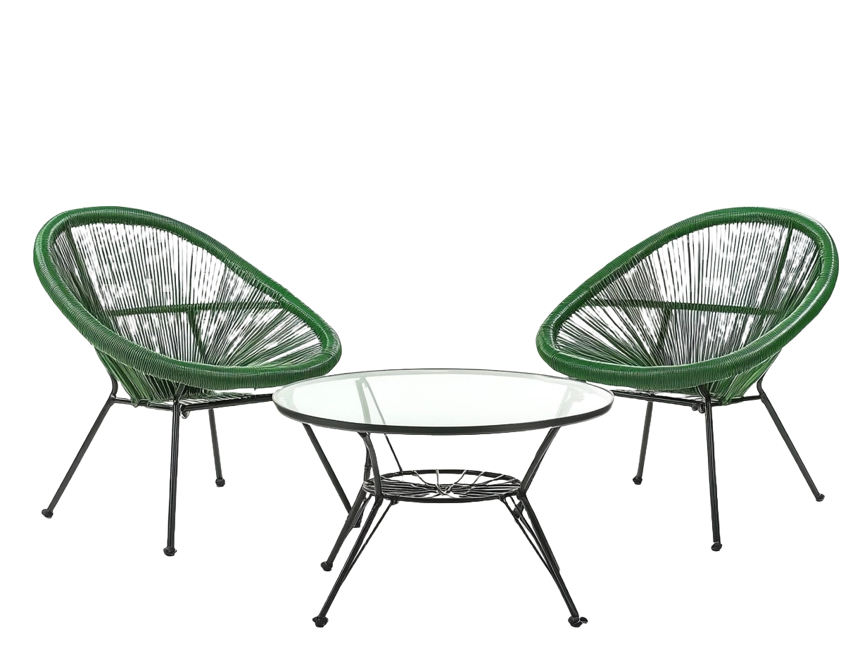 Conjunto Muebles Exterior 3 Piezas Sillas de Polietileno Verde Mesa Cristal Redonda-Minurea