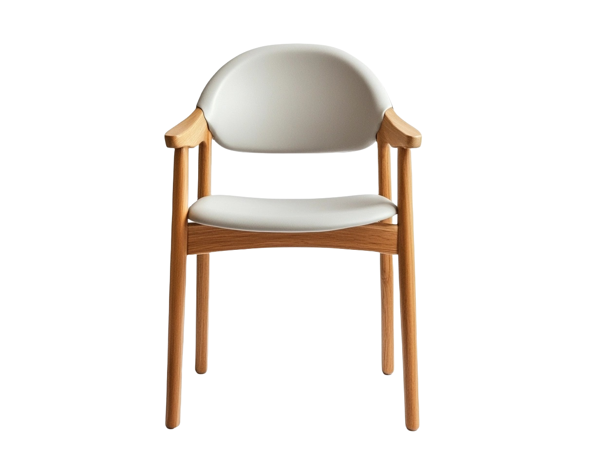 Silla de madera maciza de roble tapizada en PU beige 55 cm x 55 cm x 75 cm-Minurea