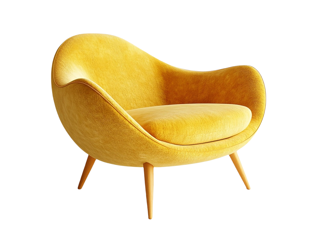Sillón Diseño Ovalado Amarillo Terciopelo Pata Madera 90x82x75 cm-Minurea