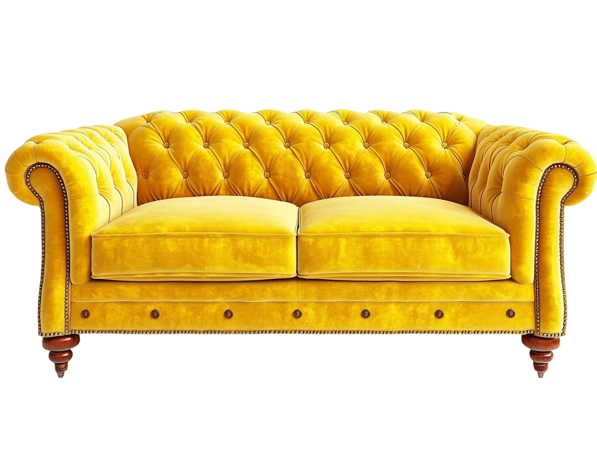 Sofá Clásico Tapizado en Terciopelo Amarillo con Estructura de Madera 160x90x75cm-Minurea