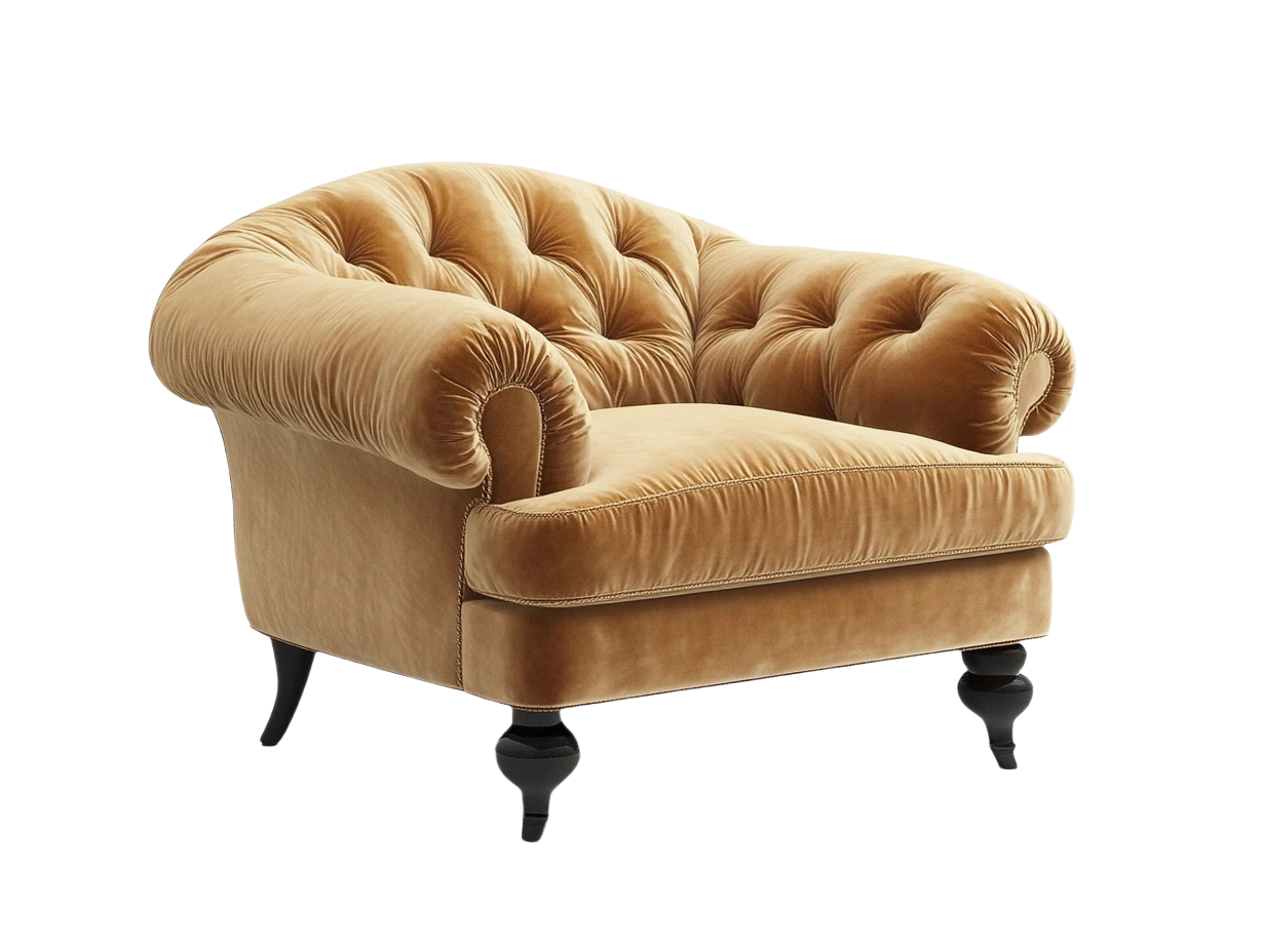 Sillón Clásico Terciopelo Beige Pata Madera Altura 75 cm-Minurea