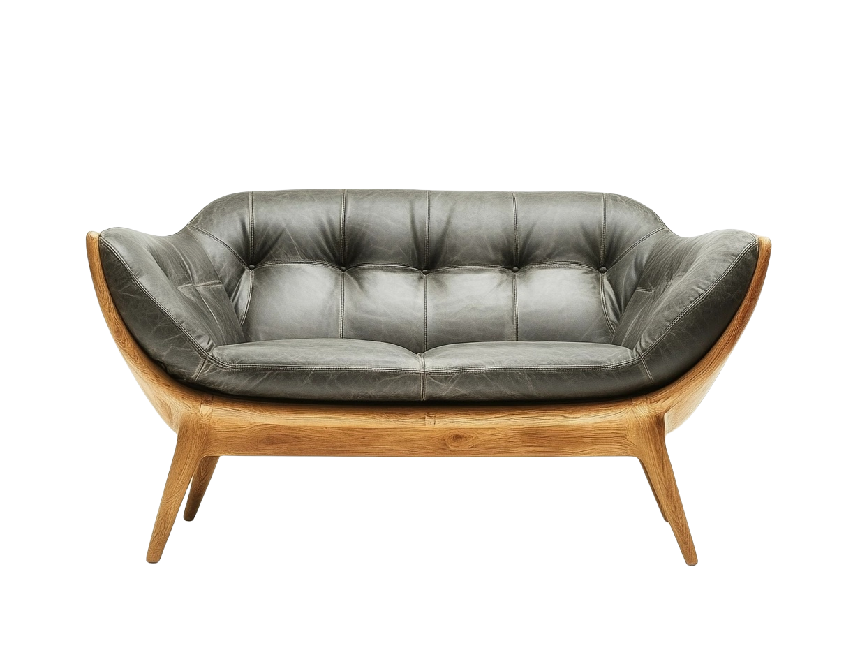 Sofá dos plazas cuero gris estructura de roble-Minurea