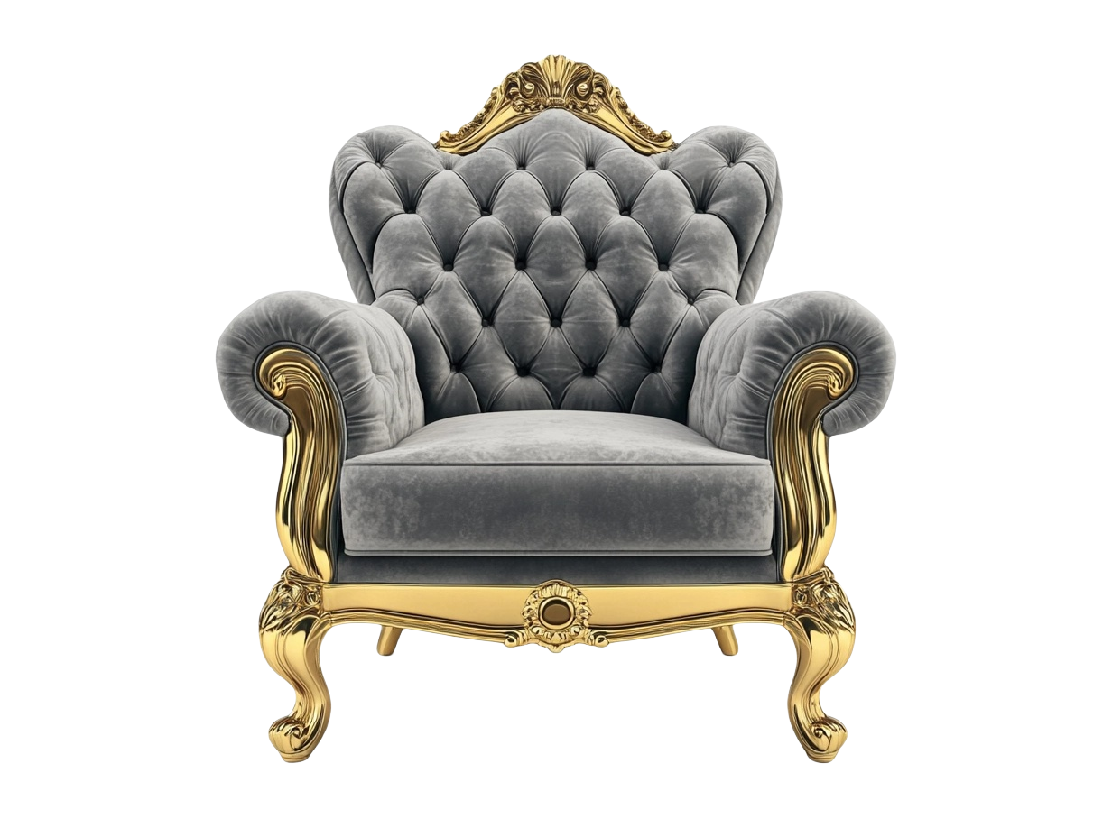 Sillón Clásico Tapizado Terciopelo Gris 120cm x 100cm x 90cm-Minurea