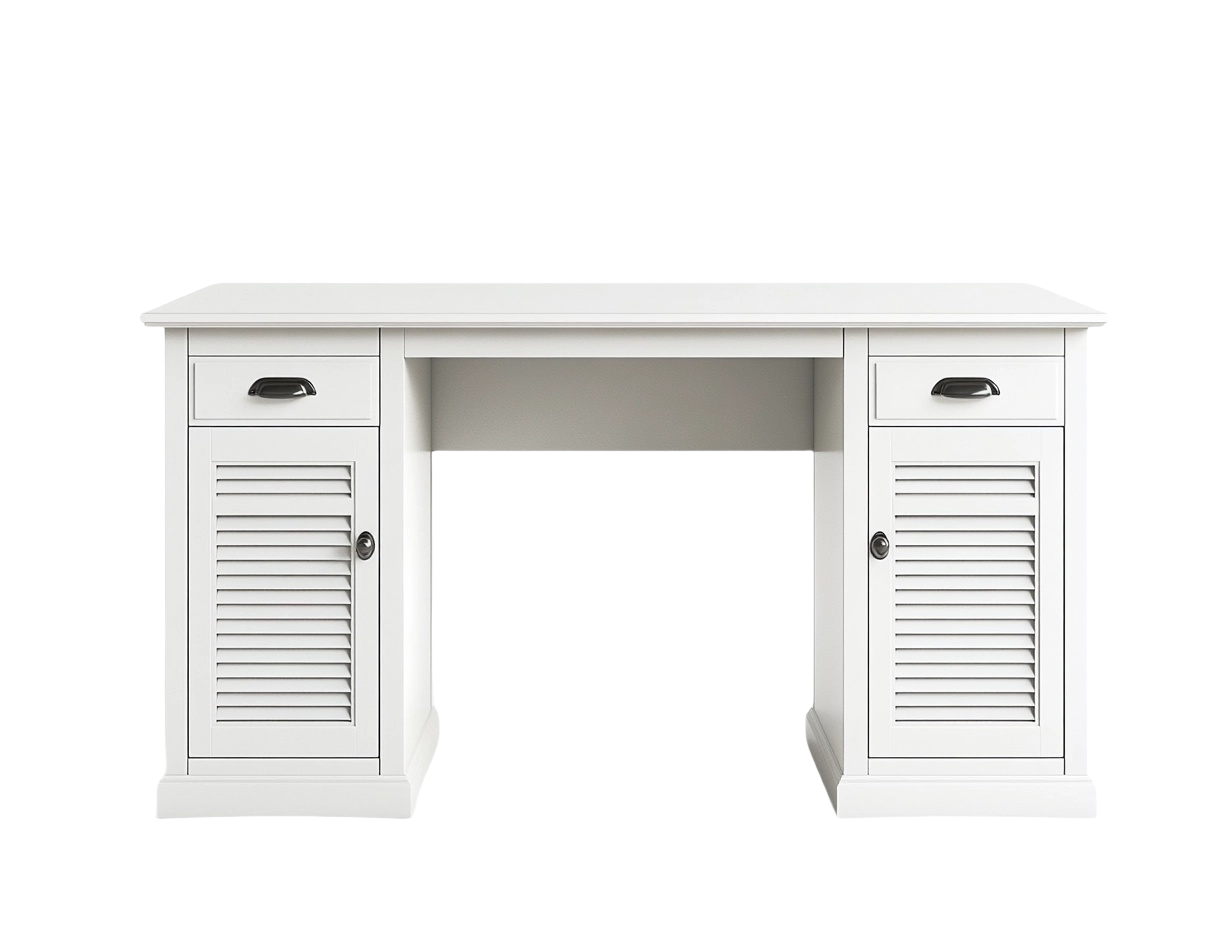 Escritorio de Madera Blanco con Cajones y Puertas Louvered 140x55x75 cm-Minurea