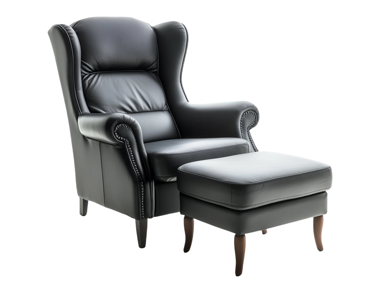 Conjunto Sillón Reposabrazos y Reposapiés Cuero Negro 2 Piezas-Minurea