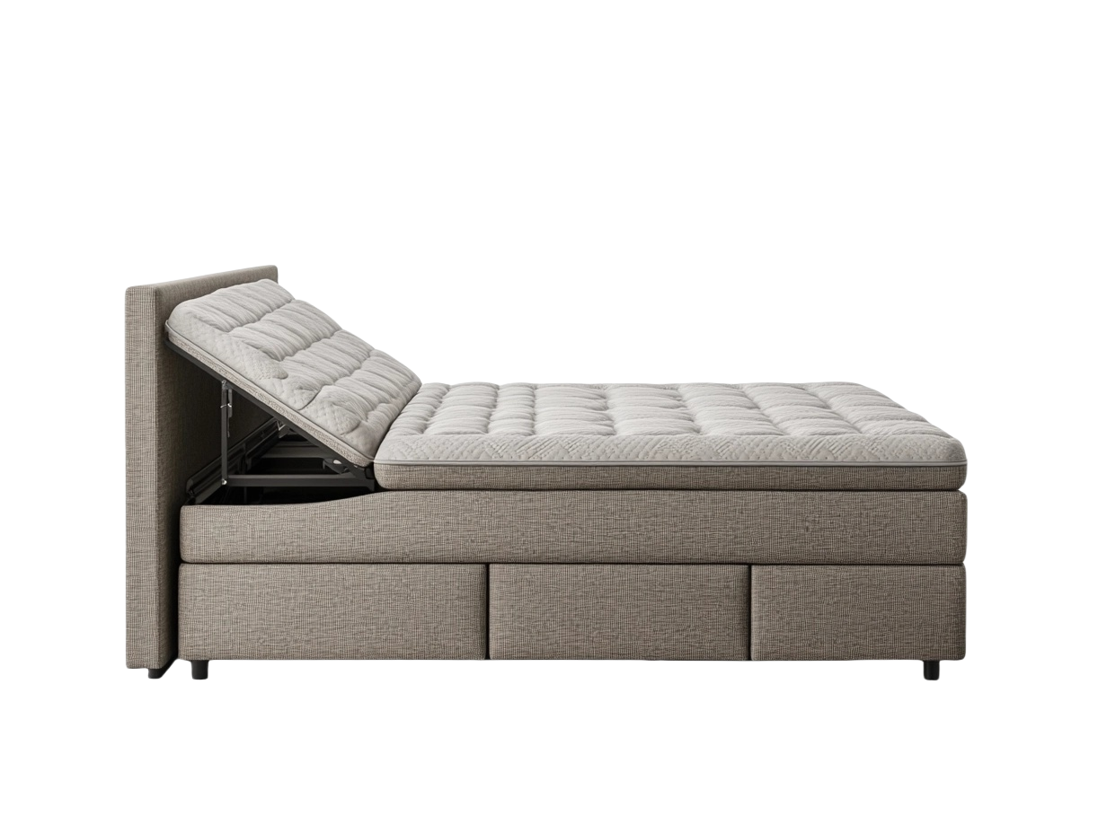 Cama ajustable tapizada en lana gris 200cm x 150cm con almacenamiento-Minurea