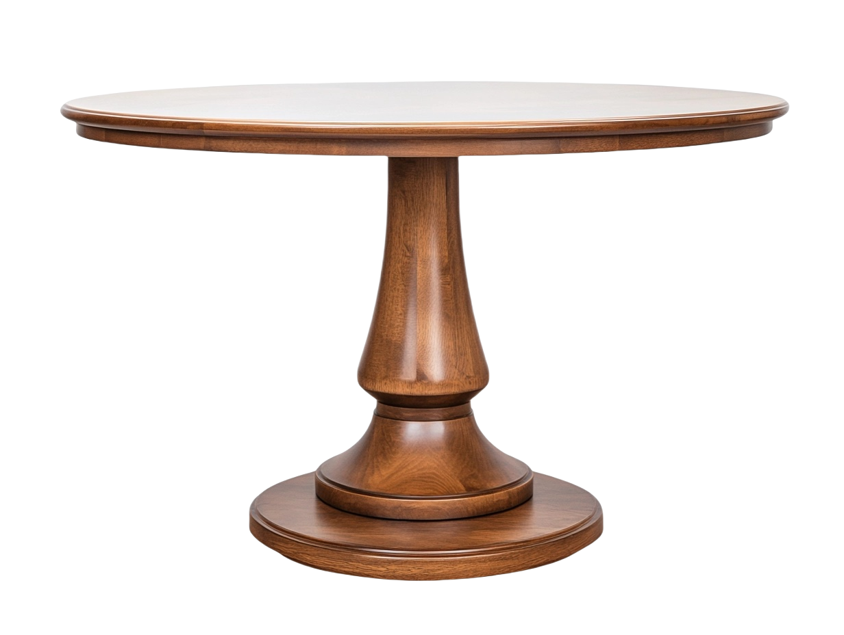 Mesa de Comedor Redonda de Madera de Nogal Diseño de Una Columna Diámetro 120 cm Altura 75 cm-Minurea