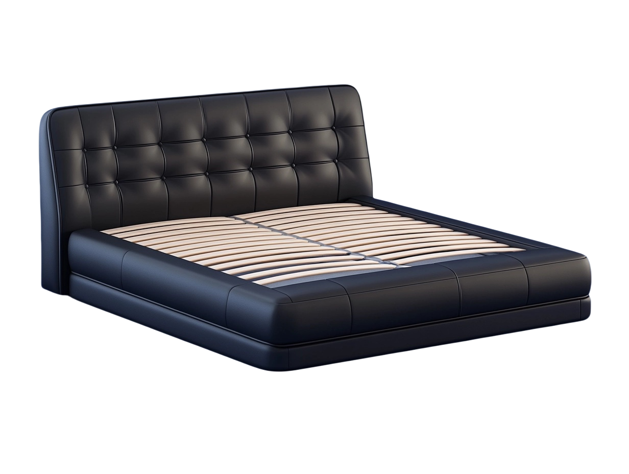 Cama Tapizada Rectangular Cuero Sintético Negro 200x160x100 cm-Minurea