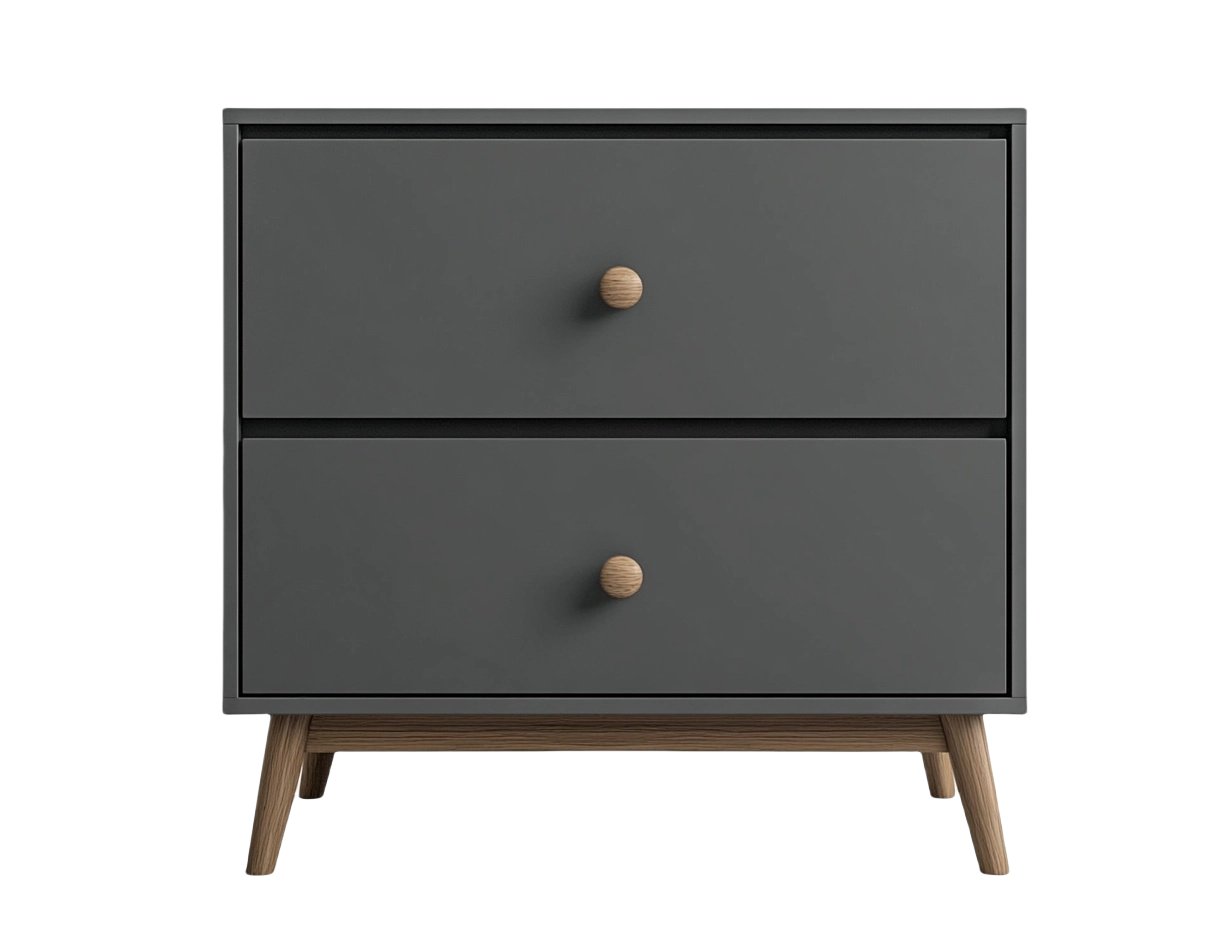 Mesita de Noche Rectangular con 2 Cajones Gris Mate Madera 60x40x45 cm-Minurea