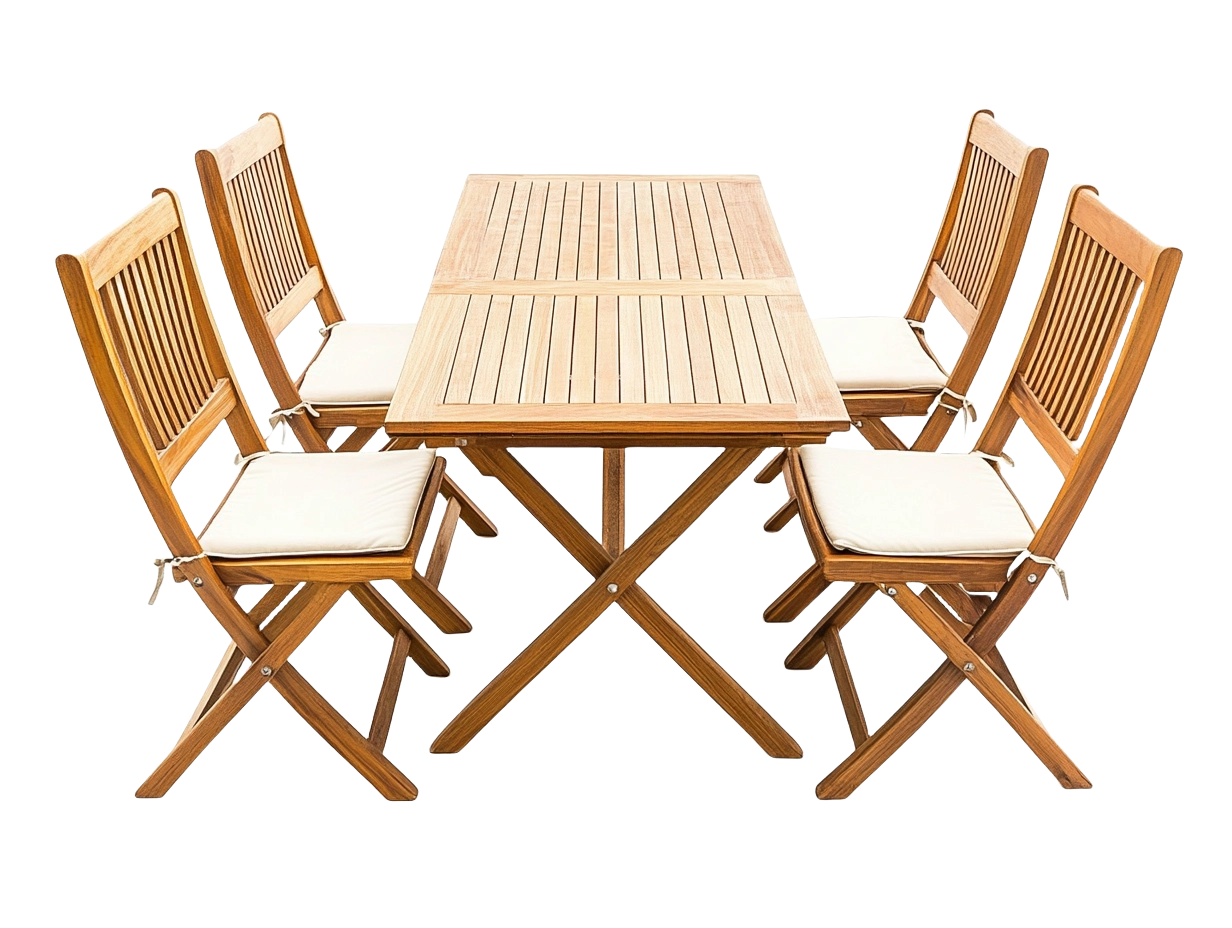 Juego de Comedor de Jardín Rectangular Madera Teca Marrón Claro 5 Piezas-Minurea