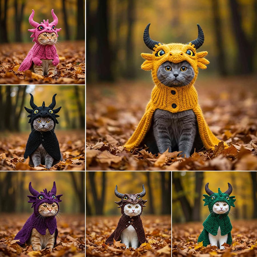 🐉Set di felpe con cappuccio Dragon Cat DIY🐾Handmade