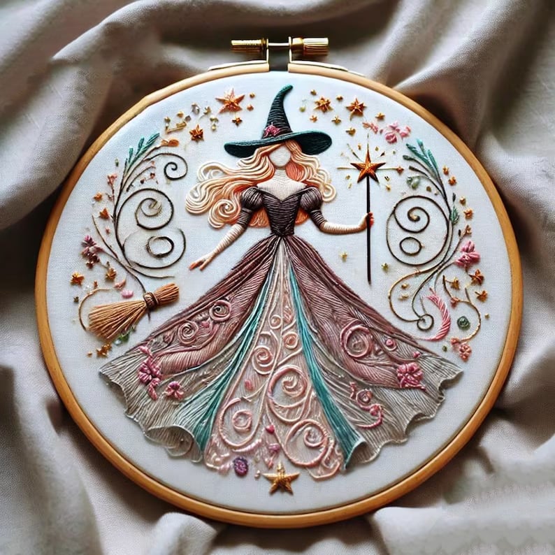 🔥LAST DAY 50% OFF🎉Pink Witch Embroidery KIT