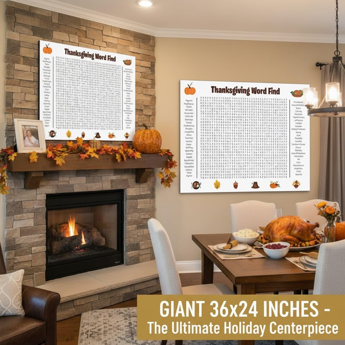 ⏰ Jumbo Thanksgiving & Christmas Word Search Poster – Giant 36"x24" Wall Game! 🎉