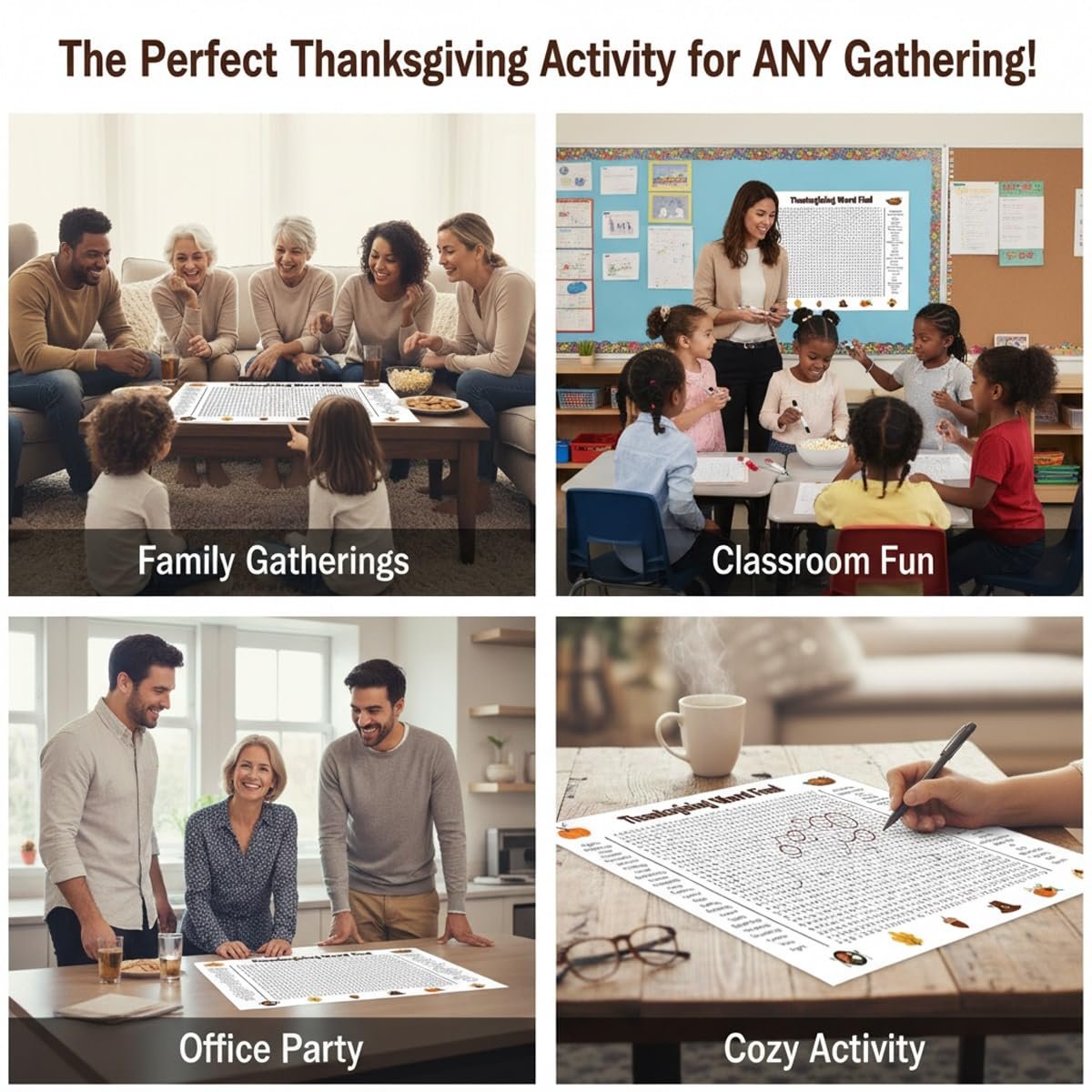 ⏰ Jumbo Thanksgiving & Christmas Word Search Poster – Giant 36"x24" Wall Game! 🎉