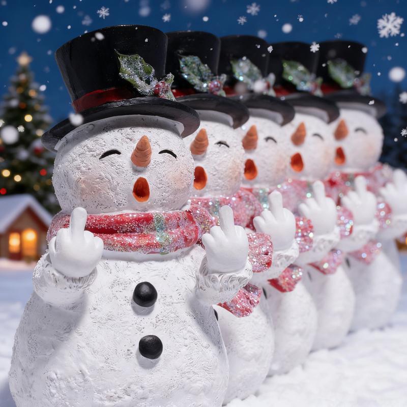 Glittery Middle Finger Snowman Figurine