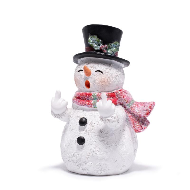 Glittery Middle Finger Snowman Figurine