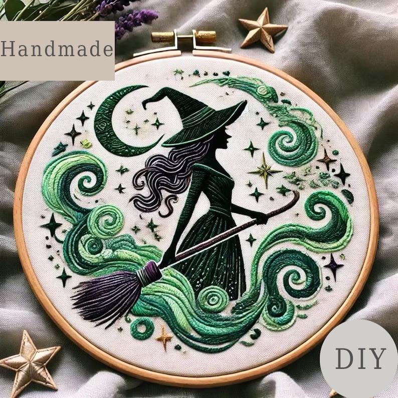 🔥LAST DAY 50% OFF🎉Pink Witch Embroidery KIT