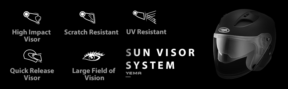 Motorcycle Open Face Helmet YEMA YM-637 DOT Approved 3/4 Half Helmet with Sun Visor for Adult Men Women