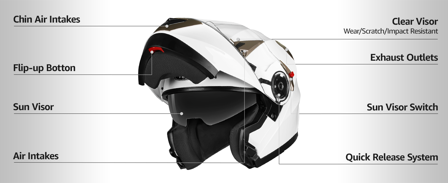 YEMA Modular Motorcycle Helmets, DOT Approved Full Face Motorcycle Helmet with Flip Up Dual Visor, Helmets for Adults Motorcycle Men Women Helmets for Street Scooter ATV E-Bike - YM-925